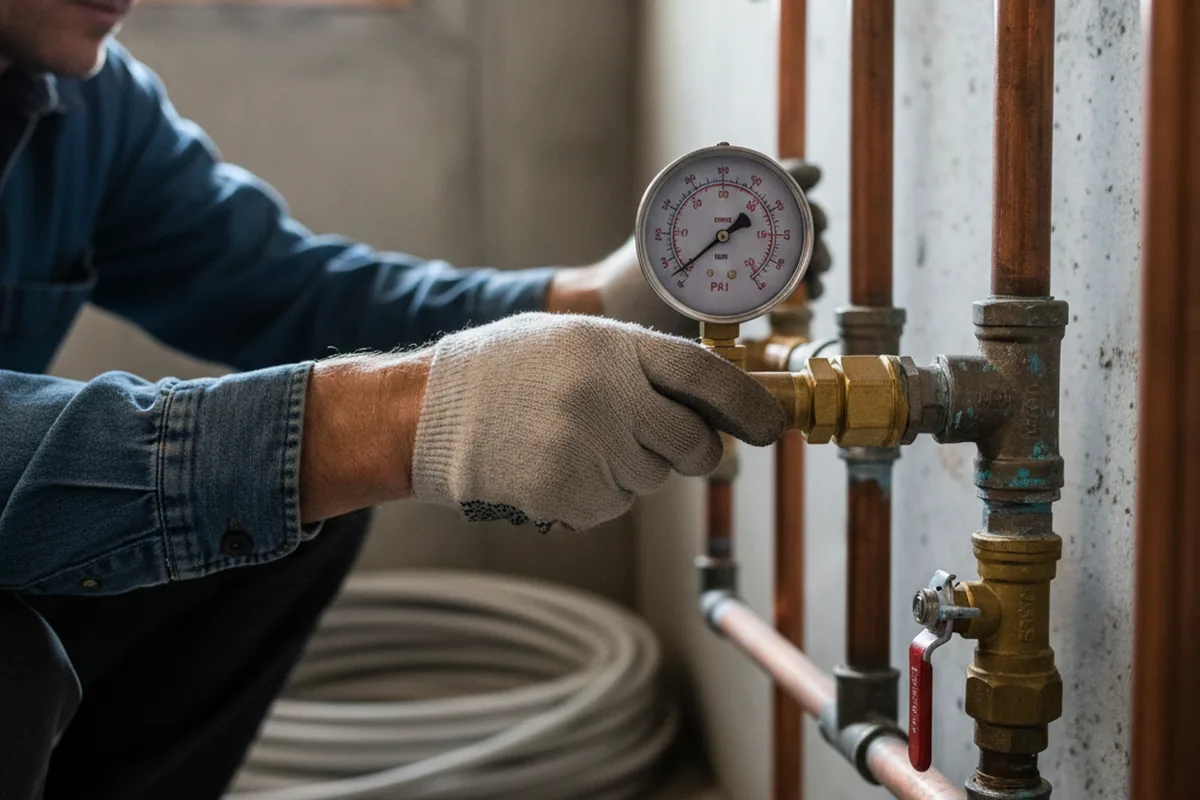 Pressure testing a repaired line during Water Line Repair in Allston